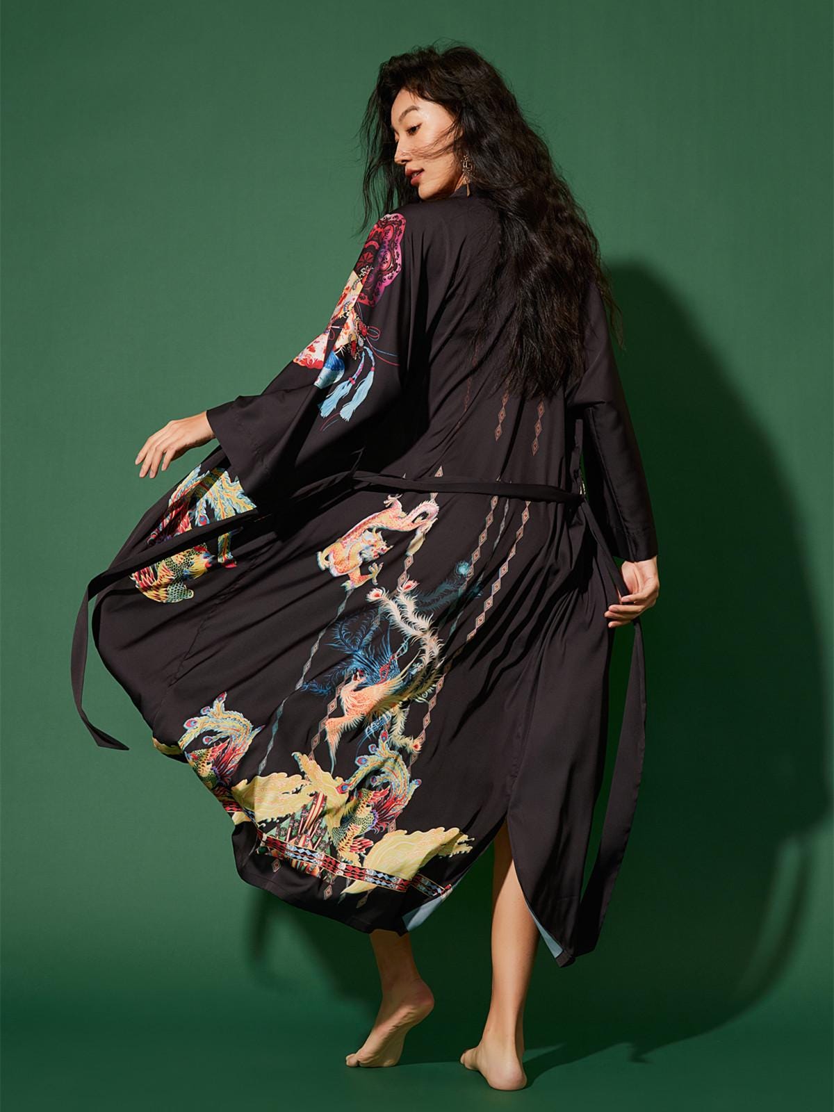 Ye Robe Dragon Phoenix Kimono Robe, Satin Loungewear, Eastern Artistry, Mother ...