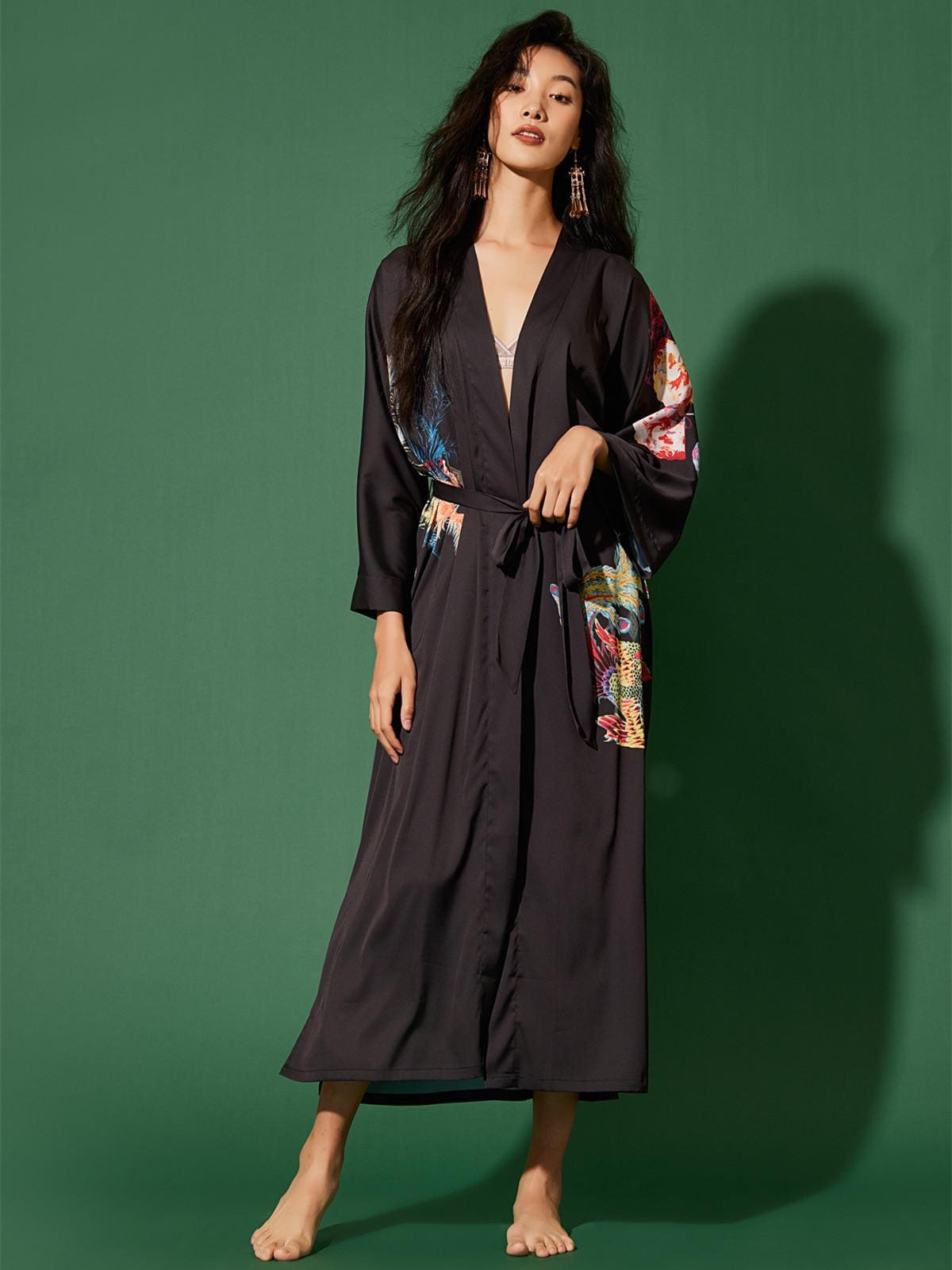 Dragon Phoenix Kimono Robe, Satin Loungewear, Eastern Artistry, Mother ...