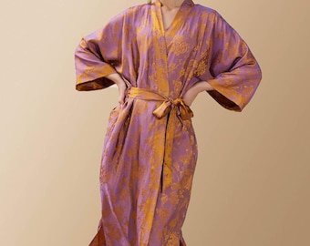 Oriental Jacquard Kimono Robe, Luxury Satin Dressing Gown, Mother's day gift for her,mom, Luxury Bathrobe