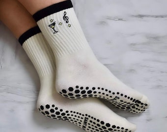 Happy Hour Mid-Crew Pilates Grip Socks