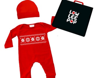 ROCKSTAR BABY KIT Long Sleeve Holiday Skull Red Romper, Hat & optional gift box