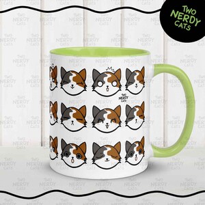 Geeky Calico Cat Graphic Coffee Mug, Colorful Nerdy Cat Mug, Quirky Gift for Animal Lovers, Cat Humor, Crazy Cat Lady Gift, Funny Cat Design