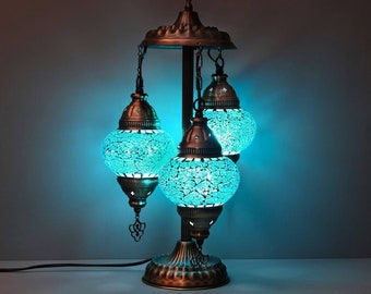 Handcrafted Turkish Mosaic Boho Lamp - Colorful Table Accent Light