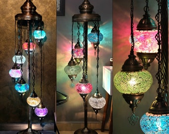Customizable 3-5-7-9 Globe Turkish Lamp for Home Decor: Boho Floor Lamp - Moroccan Inspired Lighting