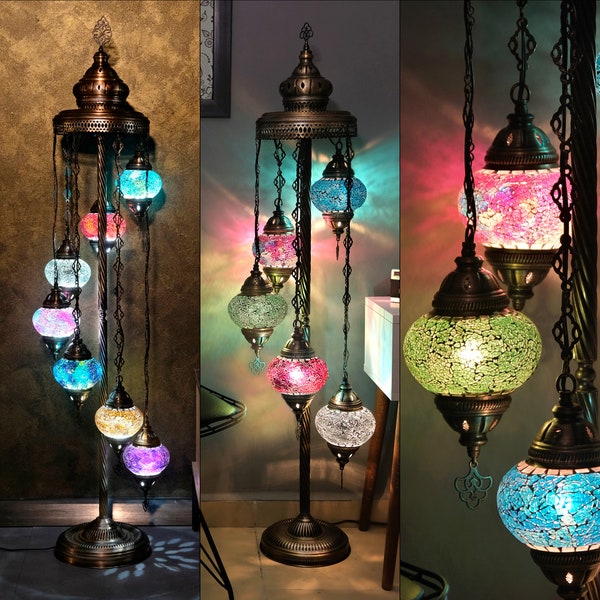 Customizable 3-5-7-9 Globe Turkish Lamp for Home Decor: Boho Floor Lamp - Moroccan Inspired Lighting