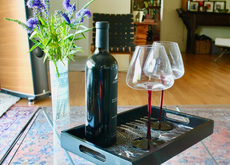 Hand Blown Wine Glasses With Deep Ruby Red Stems Modern Crystal