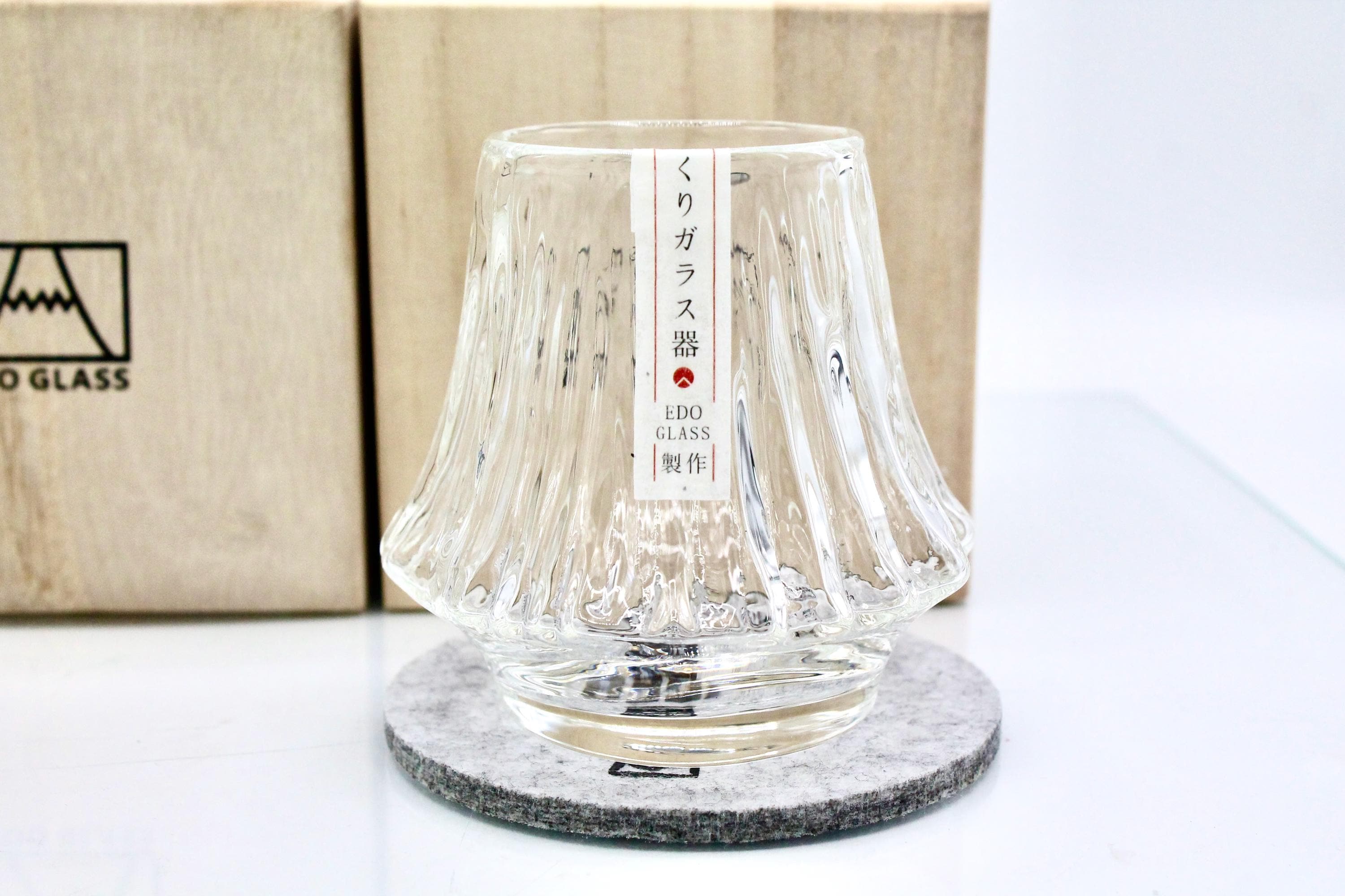 The Edo Mt Fuji Whiskey Glass-Traditional Japanese Style Crystal Glass with a Volcano Design in a Wood Box