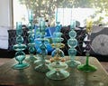 Turquoise & Green Glass Candelabra: Modern Coffee Table Centerpiece