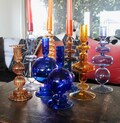 Cobalt Blue and Orange Glass Candlesticks for Romantic Coffee Table Decor
