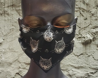 Black cats mask, 3 ply cotton +1 Free filter