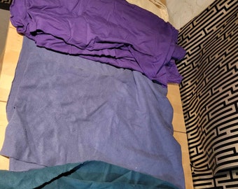 100% Cotton  French Terrycloth, Soft Fleece Backed, Dark Teal, Slate blue, Purple, Off white