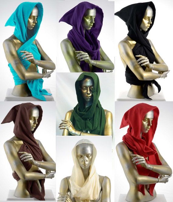 Items similar to SALE Organic cotton hooded scarf, pointed shape on Etsy