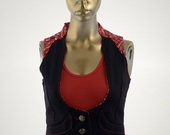 SALE! 2-Tone vest, olive and tan or black and red print, on sale