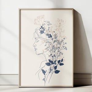 Minimalist Line Art Floral Poster | Feminine Botanical Wall Art | Printable Home Decor | Flower Poster | Flower Print | Line Art