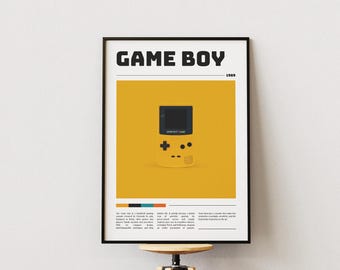 Poster retrò del Gameboy - Arte murale vintage, console portatile classica, arredamento per giocatori e collezionisti Nintendo - Gameboy giallo