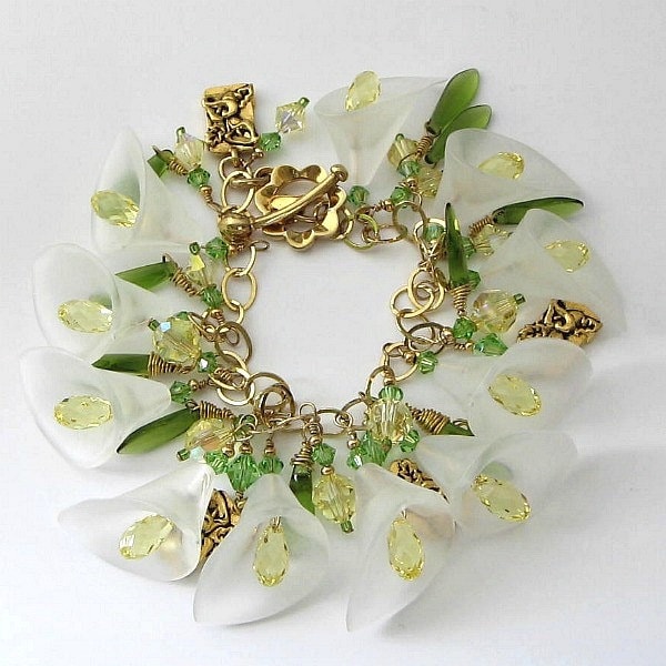 Bracelet lucite calla lily, crystal, 14k gold filled..Lily My Love on SALE now was 105 now 90