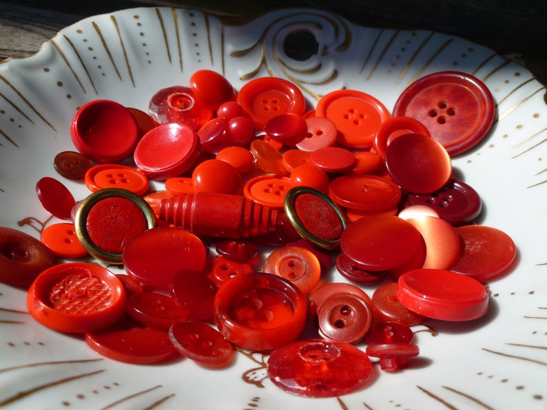 Fire Red Mix of Various Vintage Red Tone Buttons
