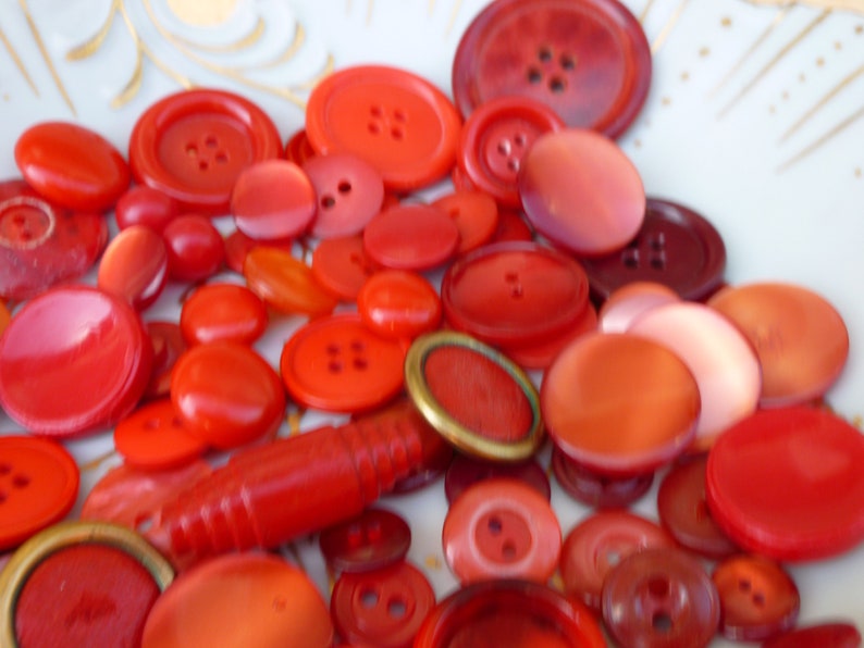 Fire Red Mix of Various Vintage Red Tone Buttons