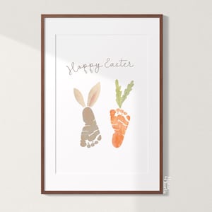 Empreinte de pas de carotte de lapin de Pâques houblonné | Souvenir empreinte de pas pour bébé et enfant | Art imprimable pour enfants | Art numérique | Bricolage de Pâques