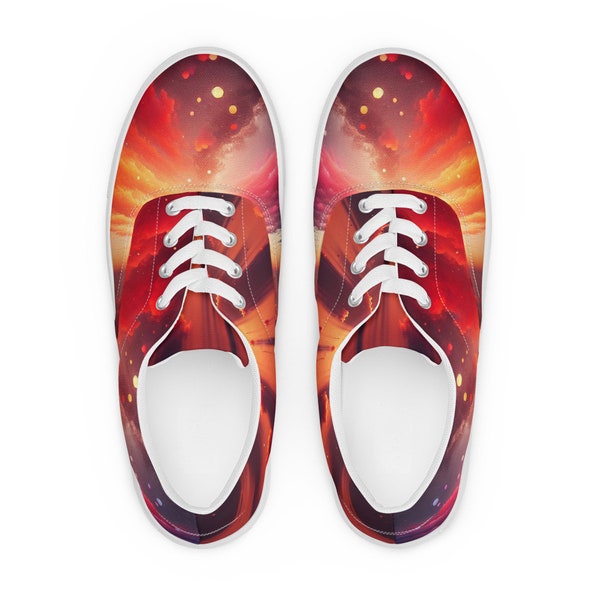 Fiery Red Canvas Sneakers - Women’s Lace-Up Shoes with EVA Outsole, Breathable Design