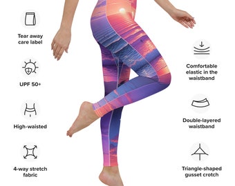 Sunset Yoga-Leggings – hohe Taille, bequeme und dehnbare Polyester-Spandex-Mischung, präzise geschnitten, handgenäht