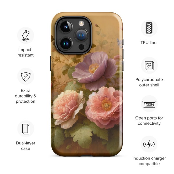 Vintage Floral Elegance iPhone®Case: Dual-Layered Protection with Classic Charm | Tough Case for iPhone® | Tough Case for iPhone®