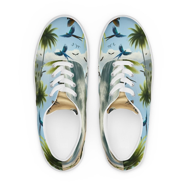 Tropical Escape Canvas Sneakers - Women's Lace-Up Shoes with EVA Outsole and Breathable Lining