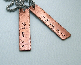 His and Hers Wedding Vow Necklaces - Hand Stamped Copper - Couples Jewelry