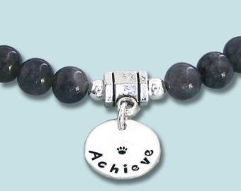 Labradorite Intention Bracelet - ACHIEVE - Stretch Bead Bracelet - Mala Bracelet - Dog Agility Bracelet