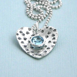 Paw Prints on My Heart - Sterling Silver Hand Stamped Necklace - Dog Lover Gift