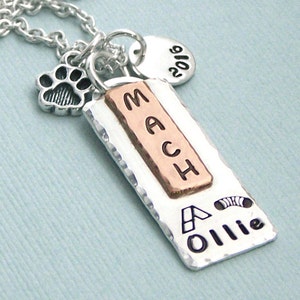 Dog Agility Title Necklace Mixed Metal Hand Stamped Pendant Dog Agility Enthusiasts Canine Agility Jewelry MACH PACH ATCH AdCH image 1