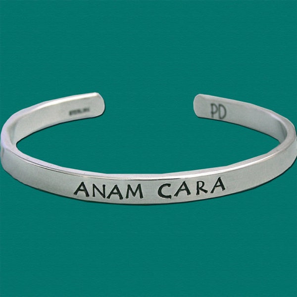 ANAM CARA - Skinny Cuff Bracelet - Sterling Silver - Extra thick - Hand Stamped Sterling Silver - Bestie Gift