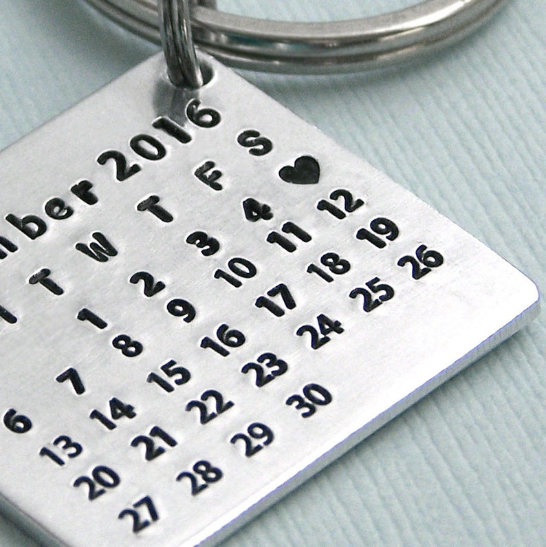 Little Aluminum Calendar Key Ring Anniversary Gift Wedding Gift Mark the Date Special Day image 2