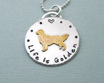 Golden Retriever Necklace - 14K Gold Filled and Sterling Silver - Life is Golden