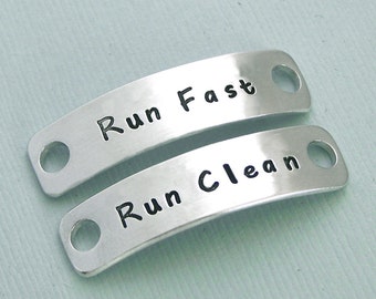 Hand Stamped Dog Agility Shoe Plates - Aluminum Shoe Tags - Canine Agility Gift - Mach Gift - Run Fast Run Clean