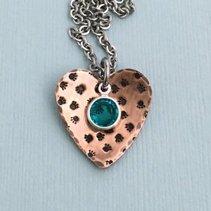 Paw Prints on My Heart - Copper Hand Stamped Necklace - Dog Lover Gift