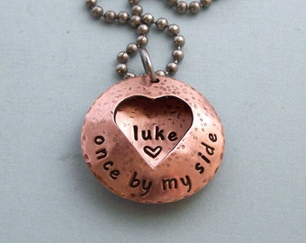 Personalized Open Heart Locket Style Necklace - Hand Stamped Copper on Stainless Steel Chain