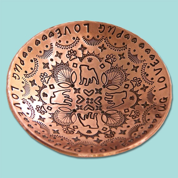 PUG LOVE Hand Stamped Copper Ring Dish
