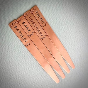 Copper Hand Stamped Plant Markers, SET OF FOUR, Seedling Tags, Fathers Day Gift, Seed Markers, Plant Stakes, 4 x 3/8 inches image 5