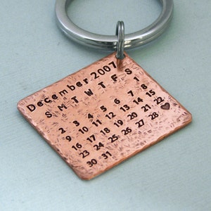Little Rustic Calendar Key Ring - Mark the Date - Hand Stamped Copper - Anniversary - Birthday -