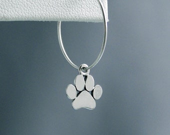 Little Solid Paw Hoop Earrings - Sterling Silver - Dog Lover Gift - Canine Agility Gift - Dog Paw Earrings