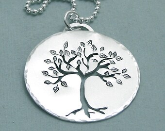 Tree of Life Necklace - Hand Stamped and Pierced Sterling Silver