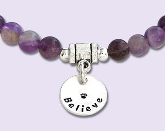 Amethyst Intention Bracelet - BELIEVE - Stretch Bead Bracelet - Mala Bracelet - Dog Agility Bracelet