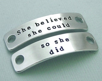 Dog Agility Shoe Tags - Hand Stamped - Canine Agility - She believed she could so she did