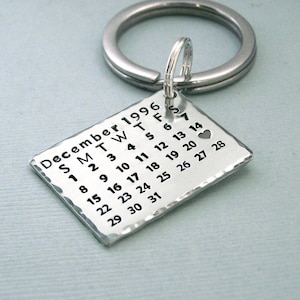 Sterling Silver Calendar Key Ring - Mark the Date - Hand Stamped - Anniversary - Birthday - Wedding - Engagement