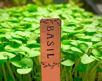 Copper Hand Stamped Seedling Tags, SET OF FOUR, Plant Markers, Fathers Day Gift, Seed Markers, Plant Stakes, 2 1/2 x 3/8 inches