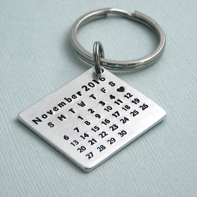 Little Aluminum Calendar Key Ring Anniversary Gift Wedding Gift Mark the Date Special Day image 1