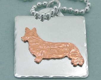 Mixed Metal Cardigan Welsh Corgi Necklace - Sterling Silver and Copper