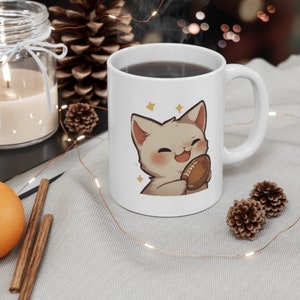 Cute Cat Holding a Football Coffee mug, Cute Emote, Football, Cat, Cartoon Cat, Gift for her, Gift for him, Birthday Gift,