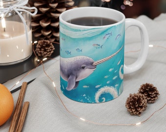 Narwhal Coffee Mug, Narwhal Mug, Watercolor Narwhal, Narwhal Coffee Mug, Animal Mug, Sea Creature,